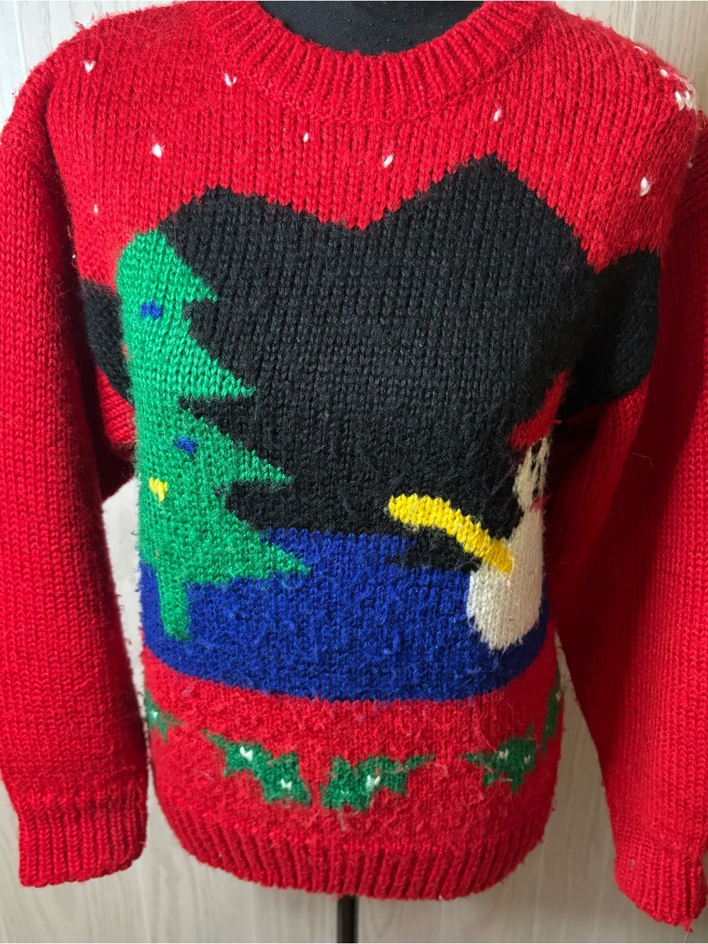 Vintage Snowman Christmas ugly sweater  red small